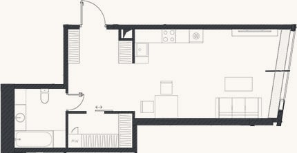 Планировка: Своб. план., 46,6 м²