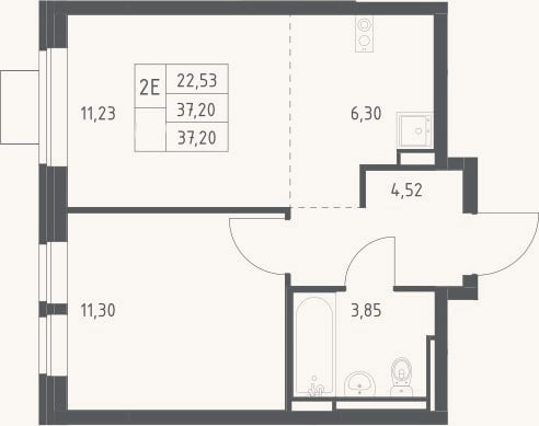 Планировка: 2-к, 37,2 м²