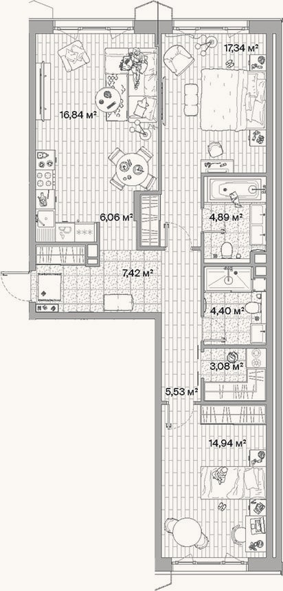 Планировка: 3-к, 80,5 м²