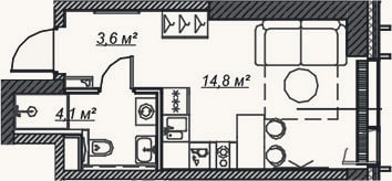 Планировка: Студия, 22,5 м²