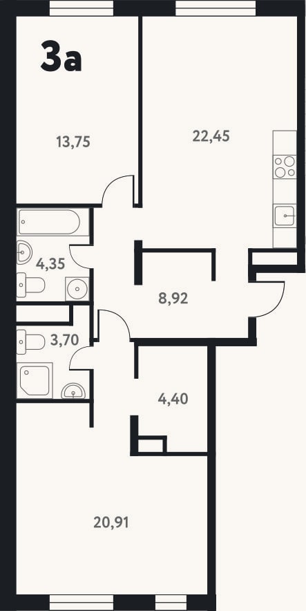 Планировка: 3-к, 78,7 м²