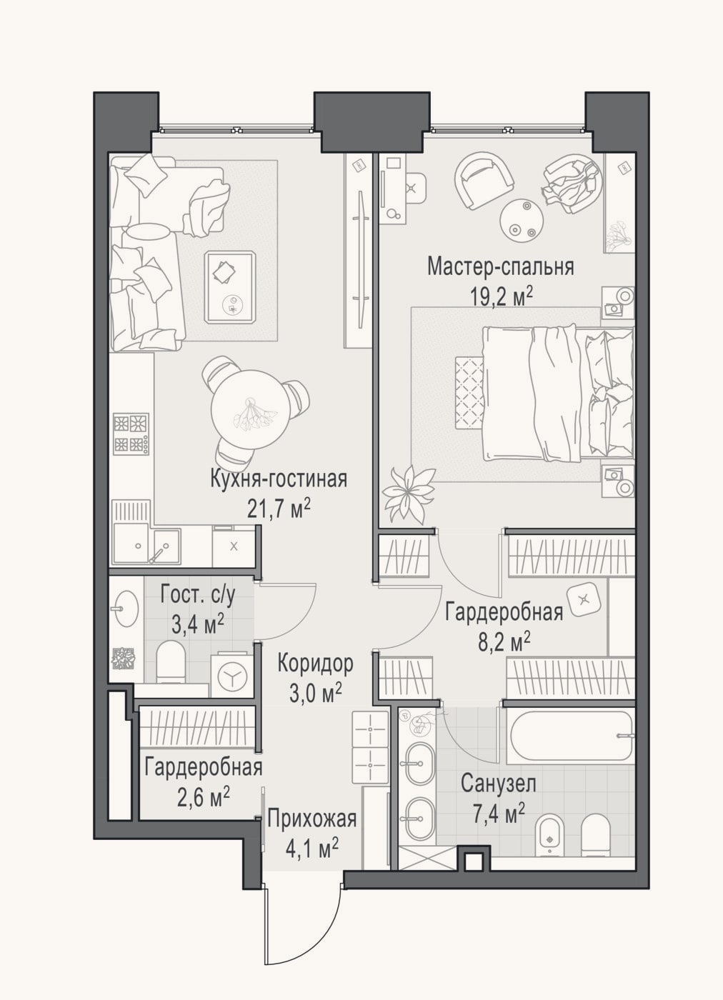Планировка: 2-к, 70,4 м²