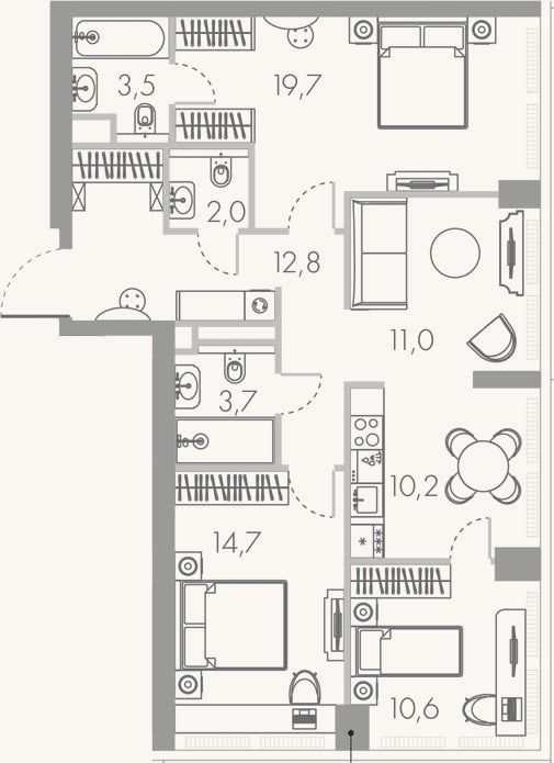 Планировка: 4+ к, 88,2 м²