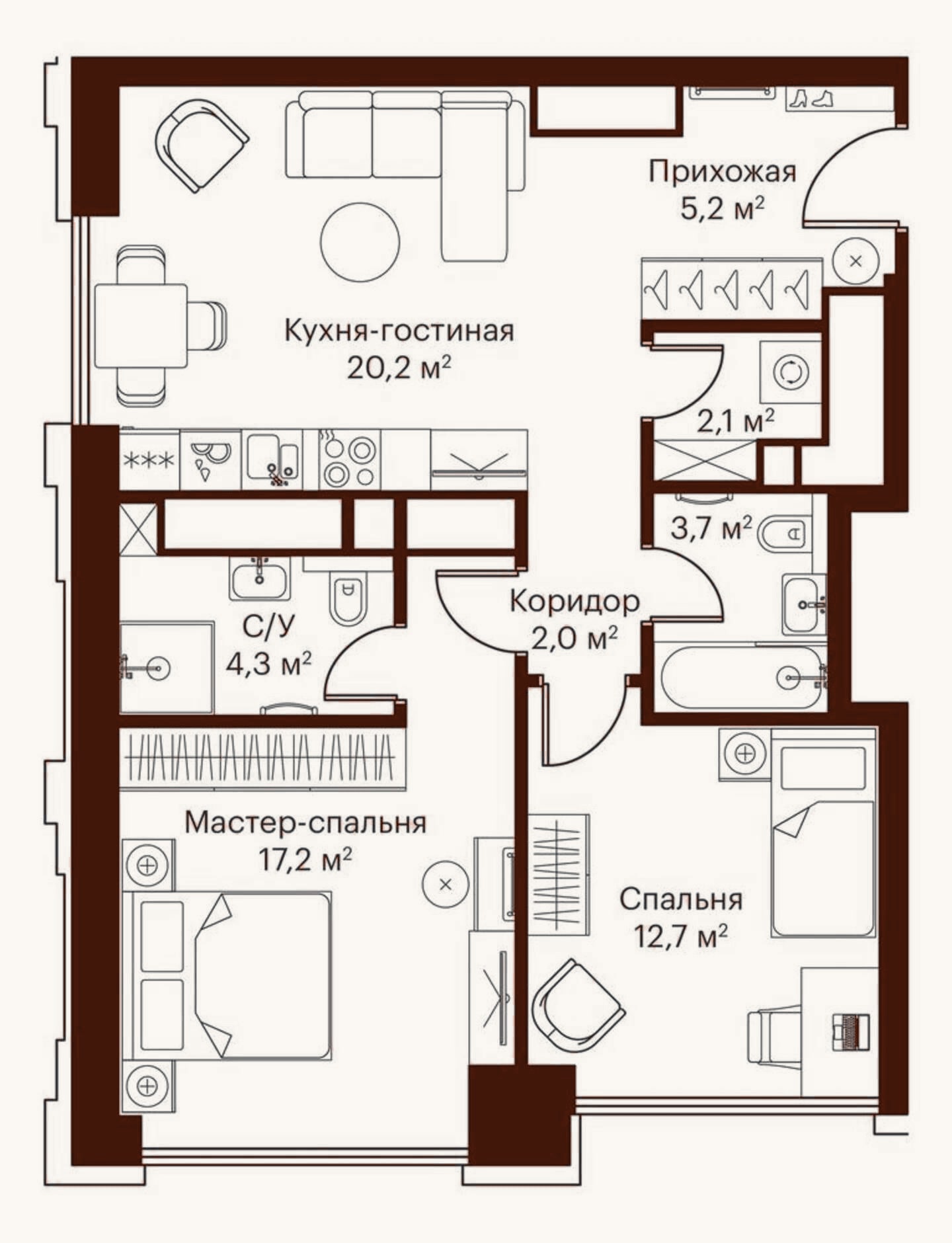Планировка: 3-к, 67,4 м²