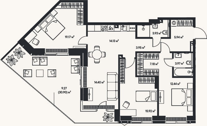 Планировка: 4+ к, 101 м²