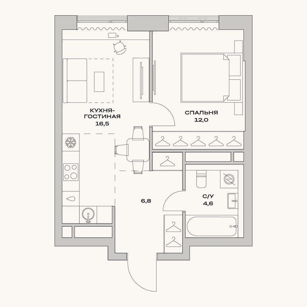 Планировка: 2-к, 39,9 м²