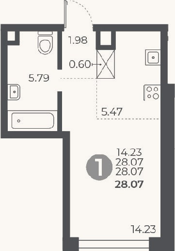 Планировка: Студия, 28,1 м²