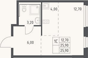Планировка: Студия, 25,9 м²