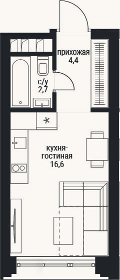 Планировка: Студия, 24,3 м²