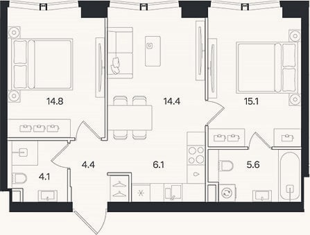 Планировка: 3-к, 64,5 м²