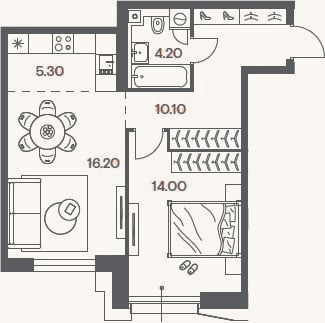 Планировка: 2-к, 49,8 м²
