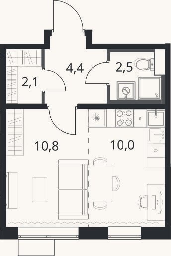 Планировка: Студия, 29,1 м²