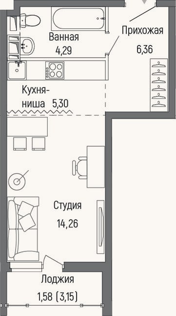 Планировка: Студия, 30,2 м²