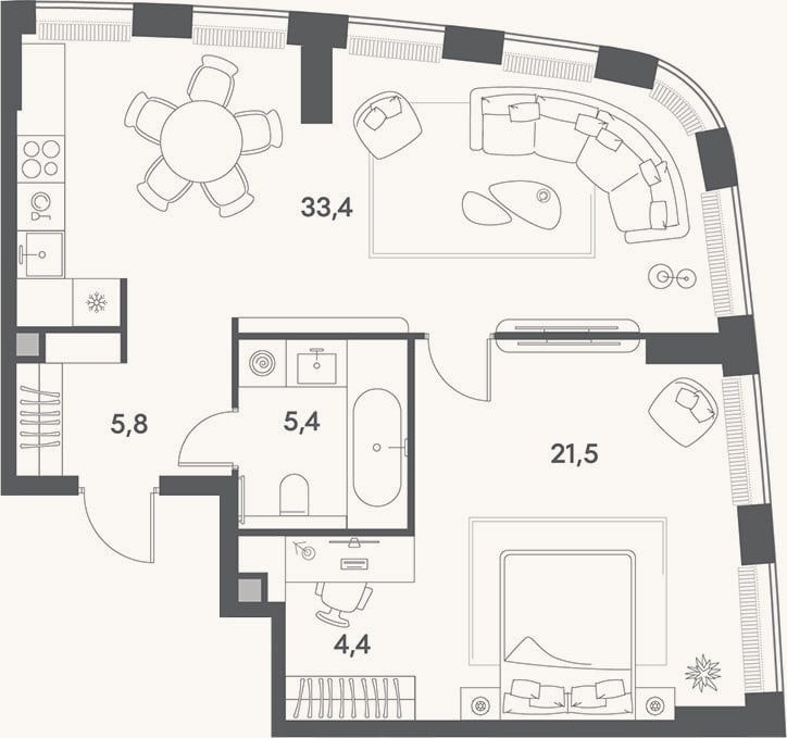 Планировка: 2-к, 70,5 м²