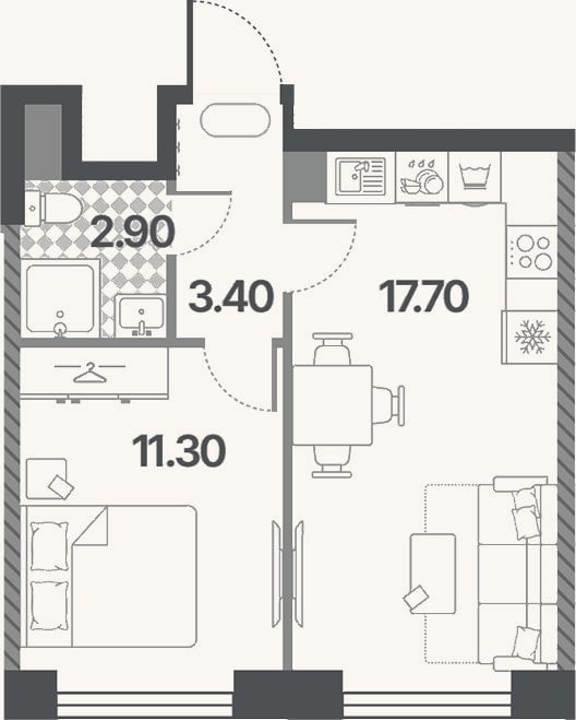 Планировка: 2-к, 35,3 м²