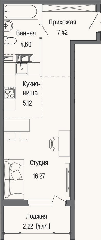 Планировка: Студия, 32,2 м²