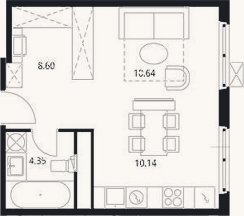 Планировка: Студия, 33,7 м²