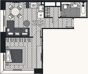 Планировка: 2-к, 37,6 м²