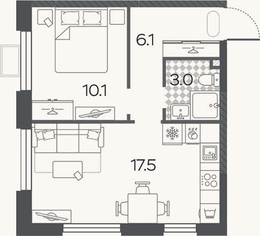 Планировка: 2-к, 36,7 м²