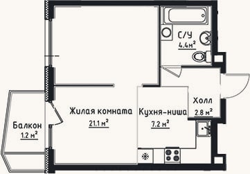 Планировка: Студия, 35,5 м²