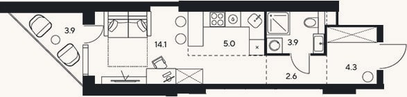 Планировка: Студия, 29,9 м²