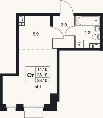 Планировка: Студия, 28,1 м²