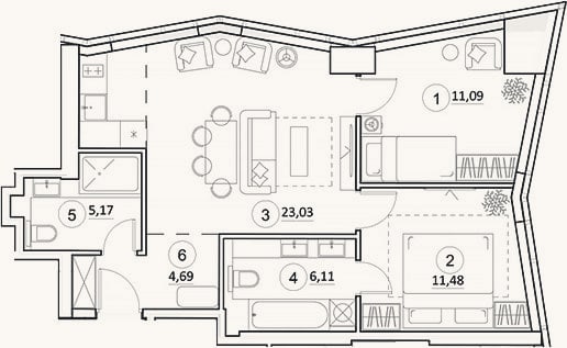 Планировка: 3-к, 61,6 м²