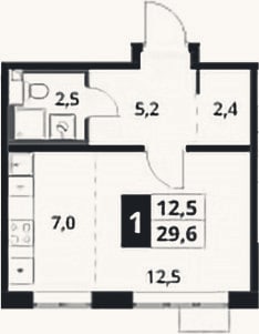 Планировка: Студия, 29,6 м²