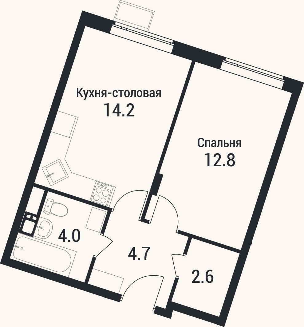 Планировка: 1-к, 38,3 м²