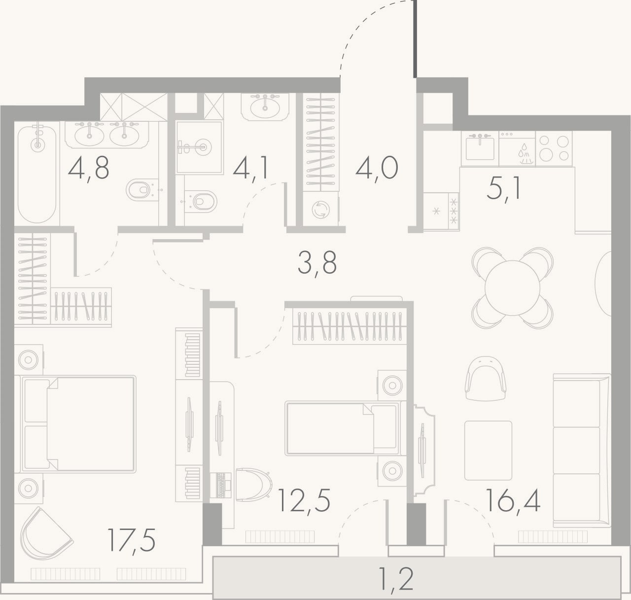 Планировка: 3-к, 68,2 м²