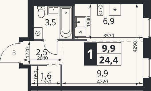 Планировка: Студия, 24,4 м²