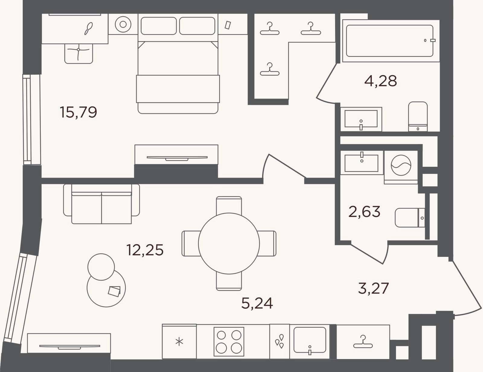 Планировка: 2-к, 43,5 м²