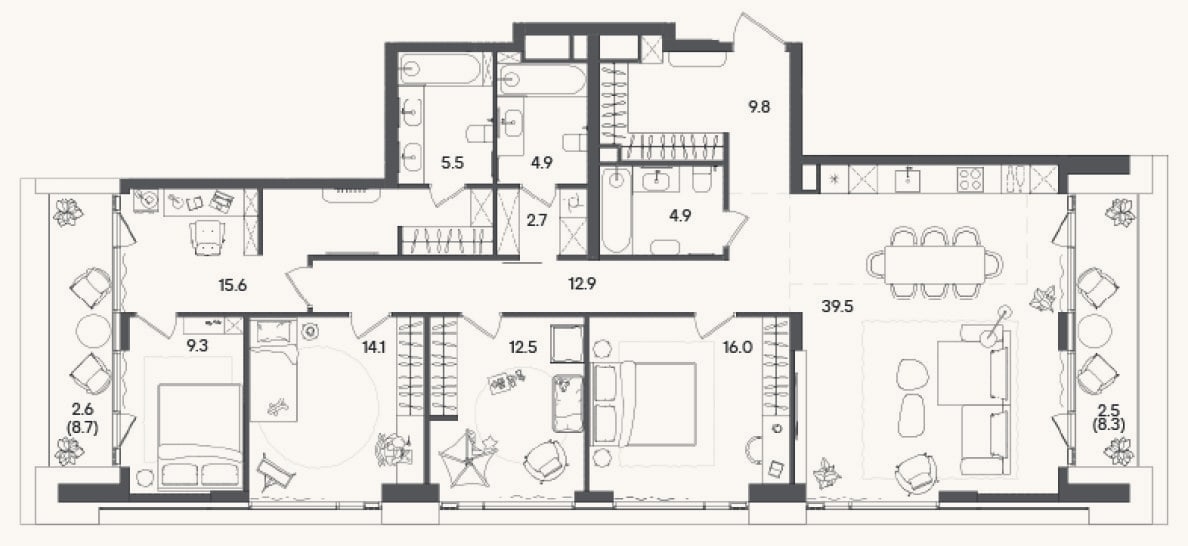 Планировка: 4+ к, 147,9 м²