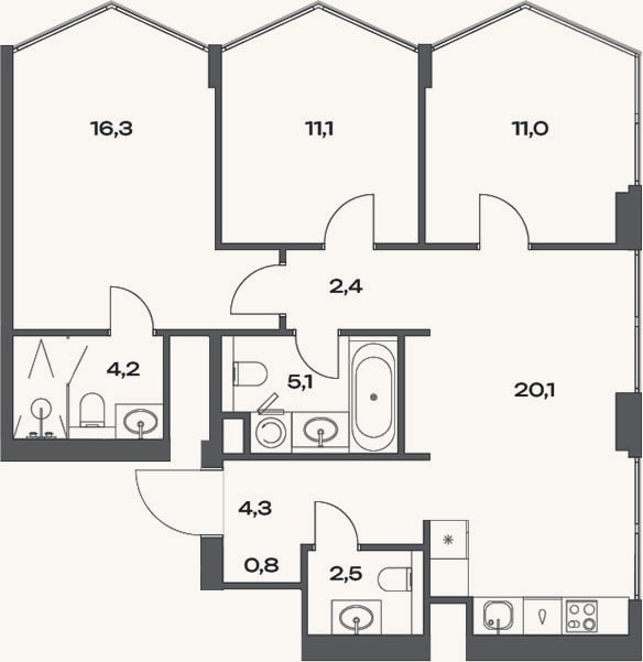 Планировка: 4+ к, 80,4 м²