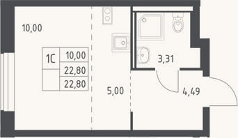 Планировка: Студия, 22,8 м²