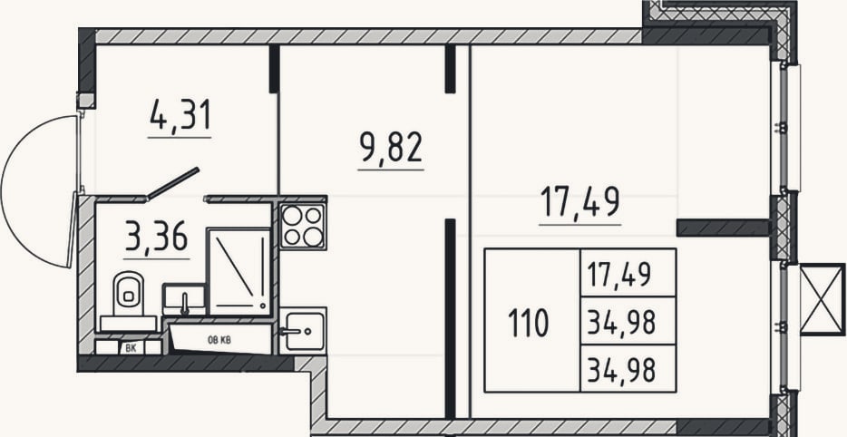 Планировка: Студия, 35 м²