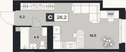 Планировка: Студия, 28,2 м²