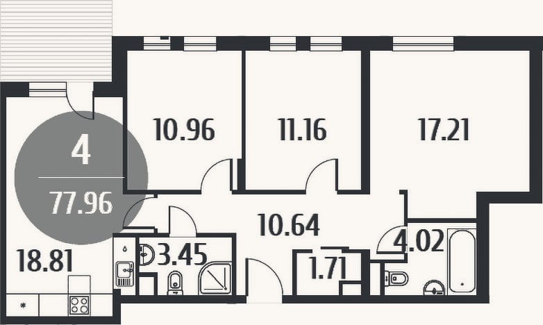 Планировка: 4+ к, 78 м²