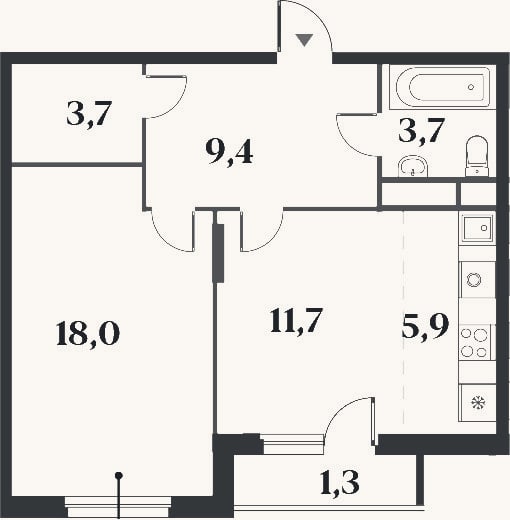 Планировка: 2-к, 52,4 м²