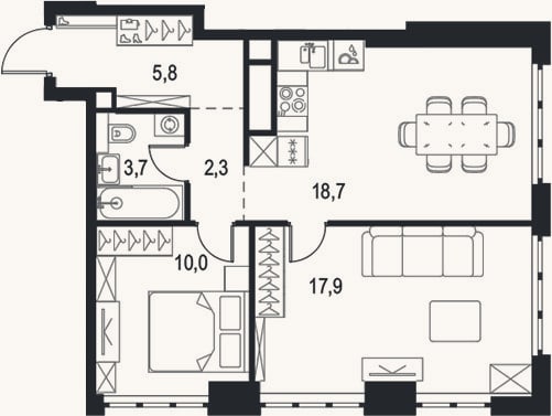 Планировка: 3-к, 58,4 м²