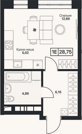 Планировка: Студия, 28,8 м²