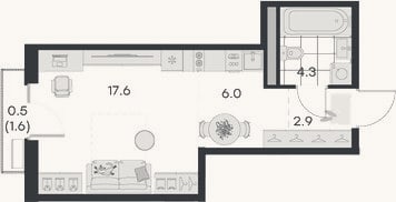 Планировка: Студия, 30,8 м²
