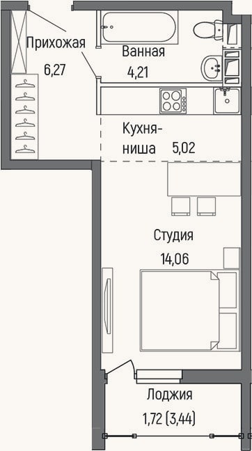 Планировка: Студия, 29,6 м²