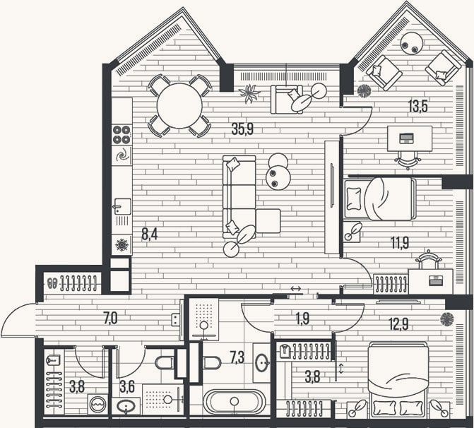 Планировка: 4+ к, 110 м²