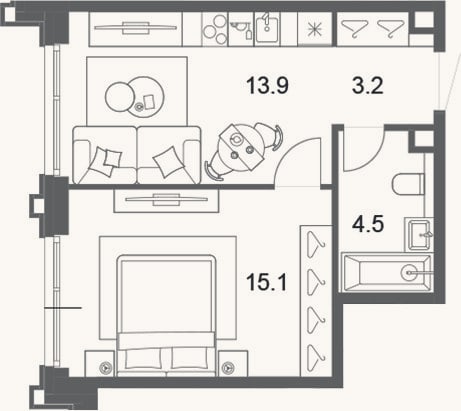Планировка: 2-к, 36,7 м²