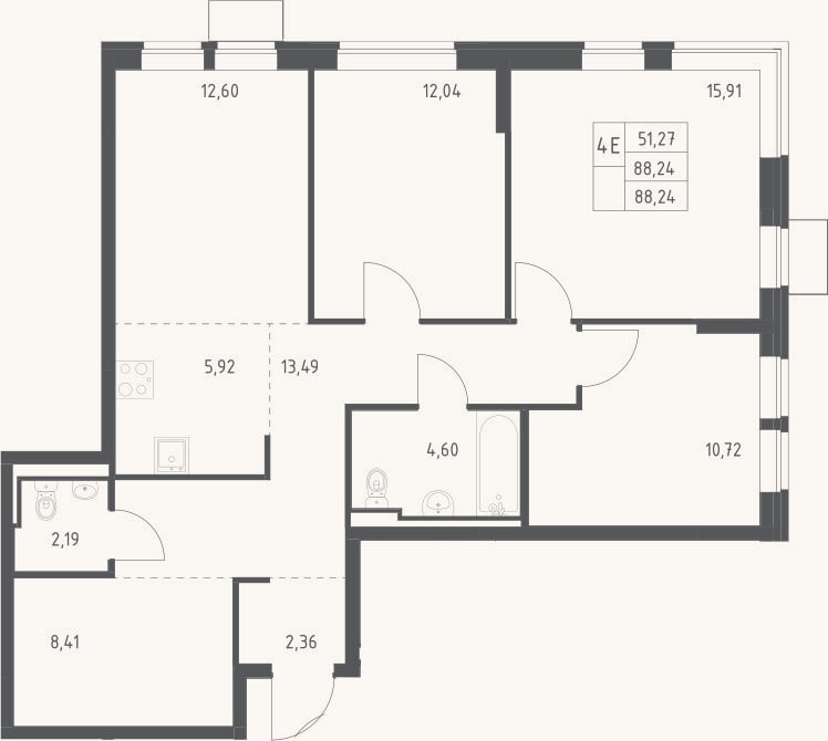 Планировка: 4+ к, 88,2 м²