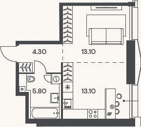 Планировка: Студия, 36,3 м²