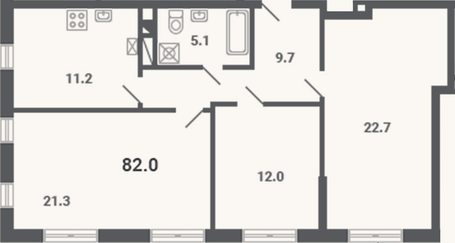Планировка: 3-к, 82 м²