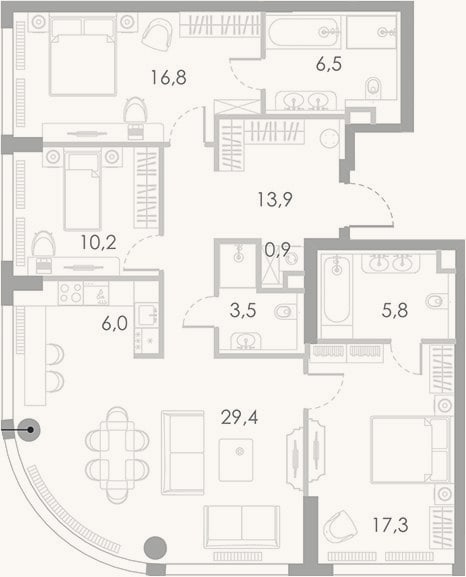 Планировка: 4+ к, 110,3 м²