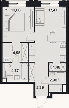 Планировка: 2-к, 46,7 м²